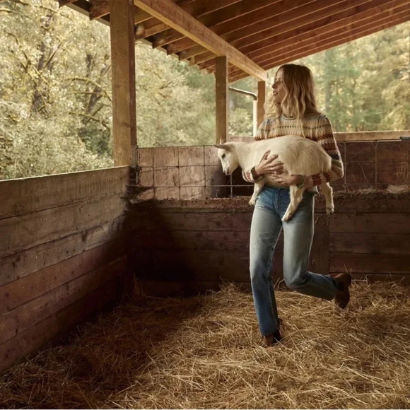 NWT Doen Brynn Sweater in Cream Monte Rosa Fair Isle Cashmere Wool Knit Print - Picture 5 of 12